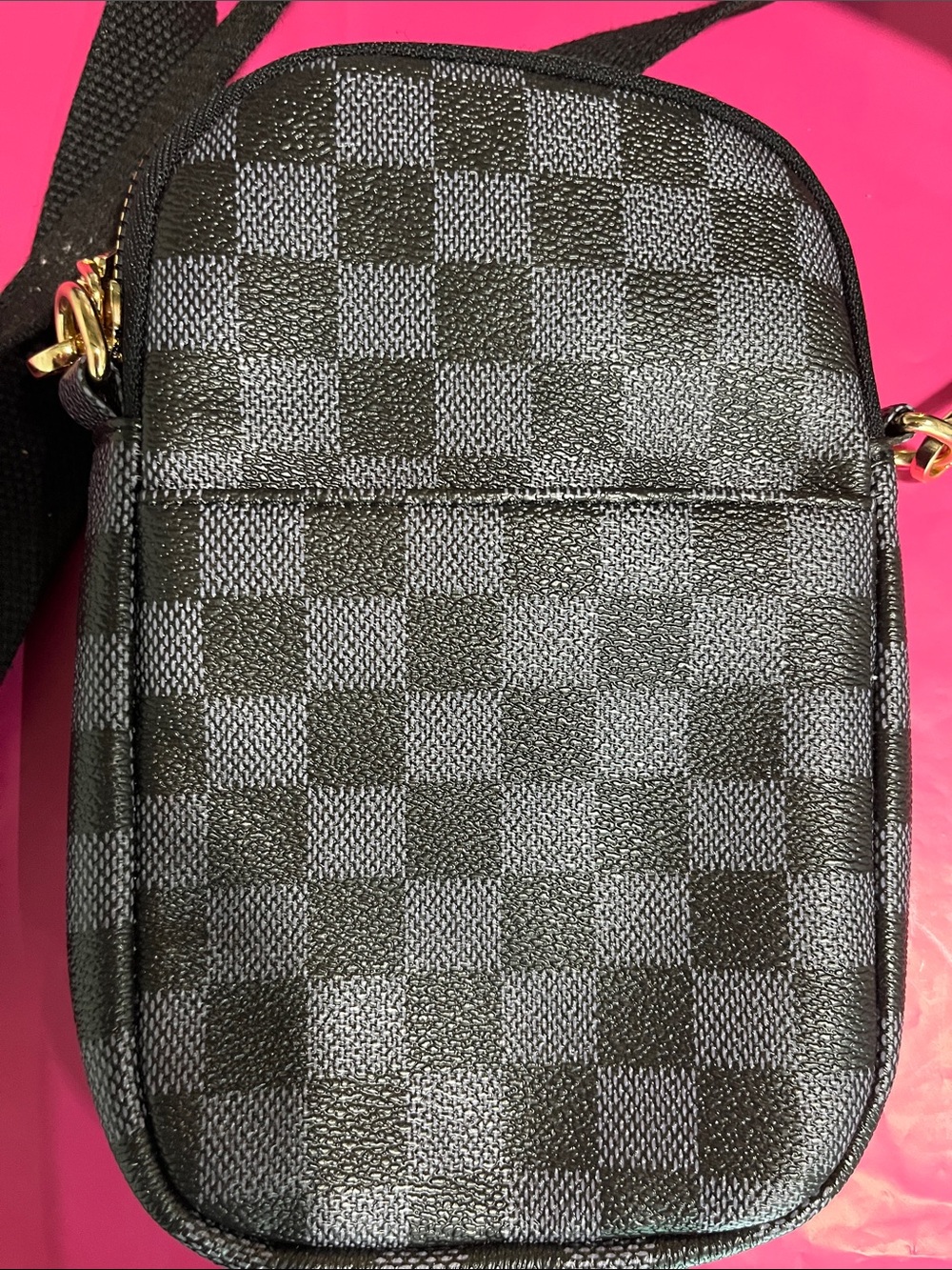 Black Checkered Crossbody Phone Bag - Picture 2 of 3